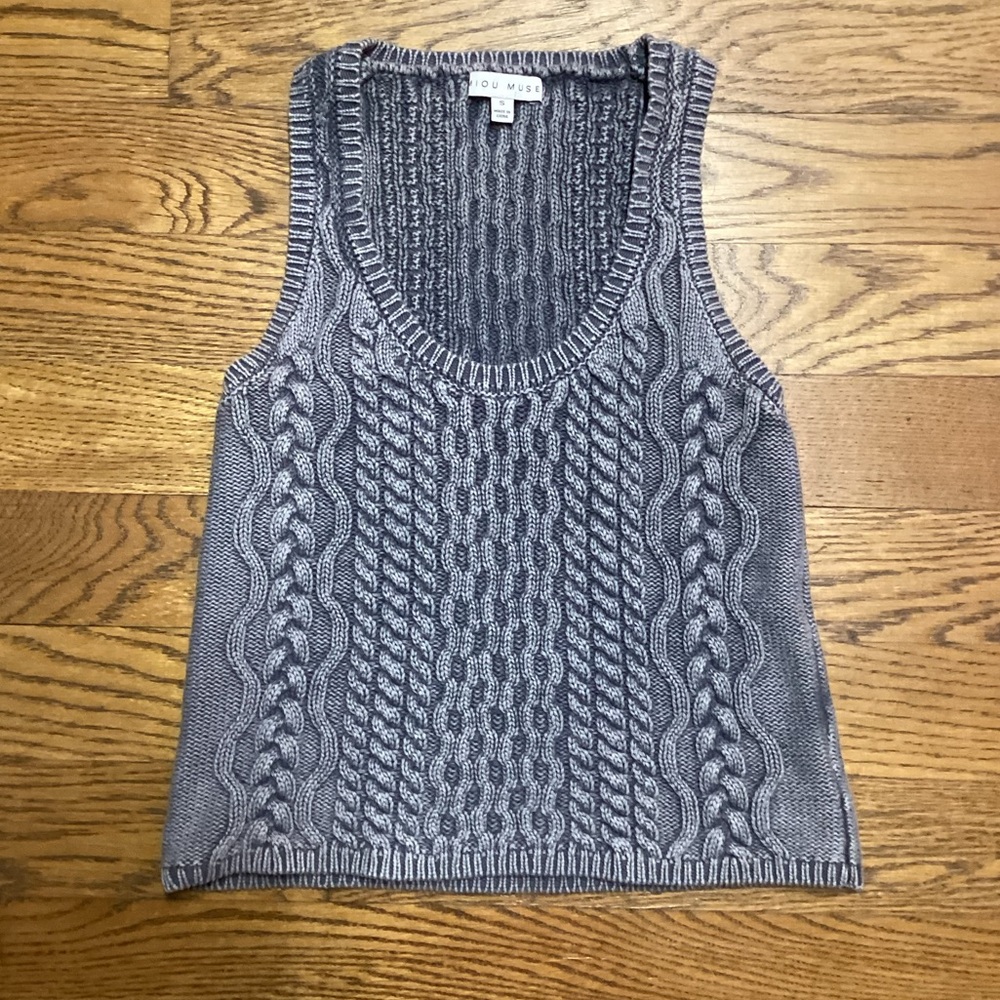 Miou Muse Cotton cottagecore cable knit tank steel gray. Size Small - Picture 8 of 10